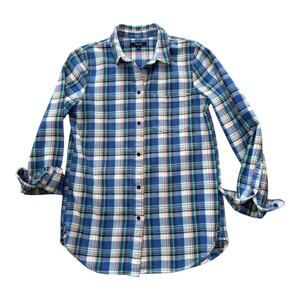 Madewell plaid flannel button down shirt blue & green small